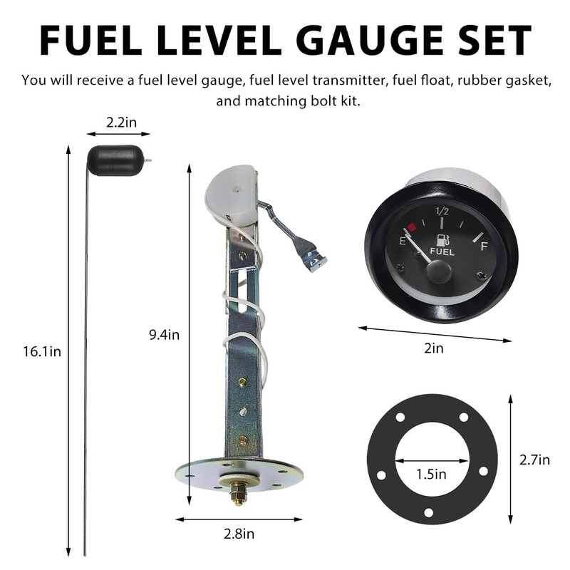 ZNDAW 2" 52mm Fuel Level Gauge, 12V Fuel Tank Meter