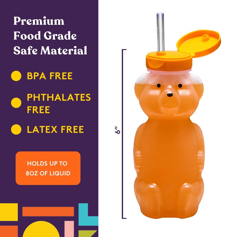 Special Supplies Honey Bear Straw Cup Long Straws, Squeezable Therapy