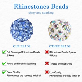 XIANNVXI 10 mm Rhinestone Beads, Light Blue Glitter Beads for Threading Beads for Bracelets, Earrings, Chains, DIY Jewellery Making, Rhinestones, Disco Ball, Diamond Bead Set (Pack of 100)