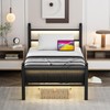 Twin Bed Frames With Charging Station & LED Lights, Metal