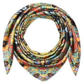 corciova 35 Large Women Satin Square Silk Like Hair Scarf Wrap Headscarf Golden Totems Curly Headband Tie Fashion Bandana