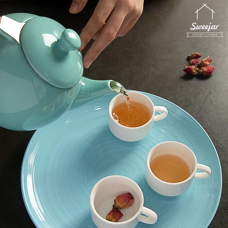 Sweejar Porcelain Teapot with Removable Stainless Steel Infuser,Microwave & Dishwasher