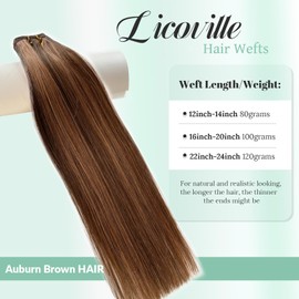 Human Hair Weft Sew in Hair Extensions Real Human Hair Medium Auburn Brown Hand Tied Weft Hair Extensions 12 Inch 80G Silky Straight Medium Brown and Auburn Highlights Extensions Sew in Weave Bundles