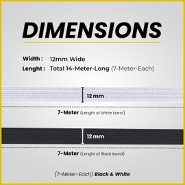Pack of 2 White & Black Elastic for Sewing 12mm*17mter Long, 7-Meter-Each Black & White Elastic Band Perfect for DIY Craft, Trouser, Headbands, & Dressmaking