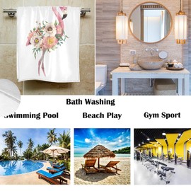 Pfrewn Flamingo Flowers Hand Towels Tropical Bird Pink Hearts Small Bathroom Towel Ultra Soft Highly Absorbent Multipurpose Thin Towels for Hand Face Home Decor, 16x30 in