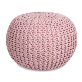 BirdRock Home Round Pouf Foot Stool Ottoman - Knit Bean Bag Floor Chair - Cotton Braided Cord - Great for The Living Room, Bedroom and Kids Room - Small Furniture (Dusty Rose)