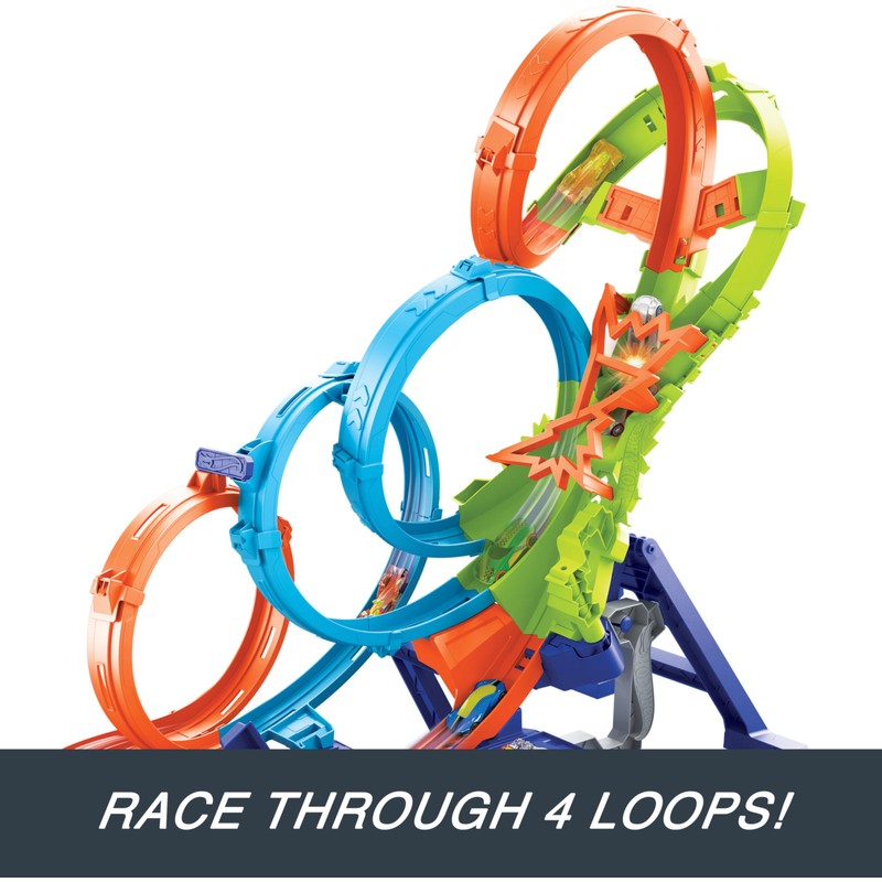 Hot Wheels Track Set with 4 Loops, 3-Way Crash Zone
