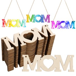 Tmflexe Mum 30Pcs Unfinished Wooden Mother's Day Gift Ornaments DIY Craft Mother Birthday Present-30Pack Paintable Blank Natural Mom Cutouts Hanging Wood Slices for Kids Art Crafts DIY Gift for Mom