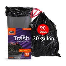 DURRA BEST. 30 Gallon Trash Bags Drawstring | 90 Count Bulk | Black | Multipureose | 30 Gallon Garbage Bags | Ultra Strong 1.2 MIL | Large 30 Gallon