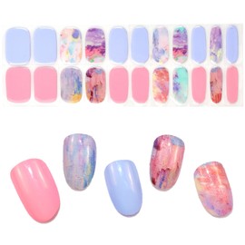 LIFOOST Semi Cured Gel Nail Strips 22pcs Gel Nail Polish Stickers Gel Nail Wraps for Home Nails DIY Works with Nail Lamp Light