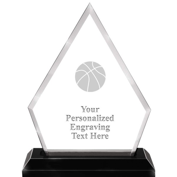7.25" Pyramid Skyline Basketball Acrylic Award, Custom Engraved Basketball Trophy,