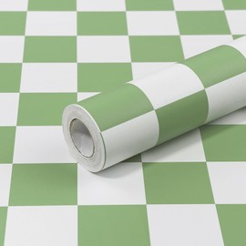 CAX Checkered Peel and Stick Wallpaper Mosaic Wallpaper 17.3''x80'' Green and White Contact Paper Modern Self-Adhesive Vinyl Removable Wall Paper for Shelf Liner, Bedroom,Cabinets,Living Room