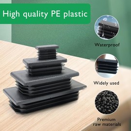 EASYEAH 1" x 2" Plastic Hole Plugs Black -Rectangle Chair Leg Caps & Pipe Plugs, Tubing End Caps for Metal and Wood Legs Tube, Outdoor Furniture Feet Table Patio Glide Floor Plastic Plugs, 4 PCS