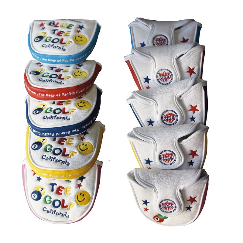 ブルーティーゴルフ BLUE TEE GOLF California 【マレット型】 パターカバーSMAILE & PINBALL (ブルー・ホワイト)