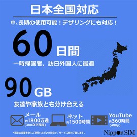 Japan SIM Card 60 Days Data Only | 90GB High-Speed 4G LTE | No Roaming Needed for Faster, Safer Access | Hotspot tethering Supported | Docomo Network | Made in Japan