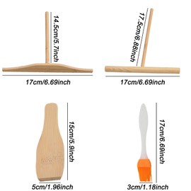 lurora2021 Set of 4 Crepes Distributors Made of Bamboo Wood Crepe Maker Accessories Wooden Crepe Maker T-Shaped Tool for Crepes Spatula and Crepes Distributor Set for Crepes Crepes Accessories with 1