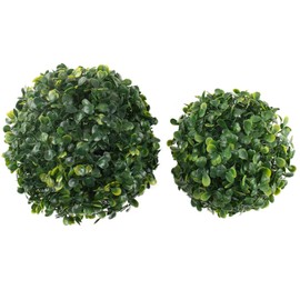 AUEAR, Artificial Boxwood Topiary Plant Balls Round Plastic Hanging Grass Ball for Home Wedding Decor Green (6 Inch 7 Inch, 2 Pack)