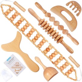 BrandedBranded 7-in-1 Wood Therapy Massage Tools Lymphatic Drainage Massager for Muscle Pain Re