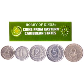 Hobby of Kings Different Coins - Old, Collectible Caribbean States (OECS) Foreign Currency for Collecting Book - Unique, Commemorative World Money Sets - Gifts for Collectors - Collection of 5
