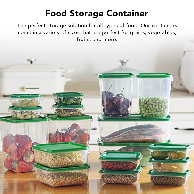 17PCS Food Container Green Fridge Bins Food Grade Plastic Leakage