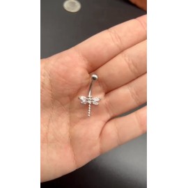 Dragonfly 14 Gage DragonFly Belly Button Ring Stainless Steel Cubic Zirconia