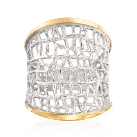 Ross-Simons Sterling Silver and 14kt Yellow Gold Free-Form Lattice Ring. Size 8
