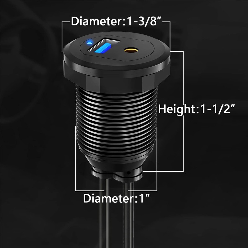 BATIGE Alloy USB 3.0 AUX DC3.5mm Port Car Mount Flush