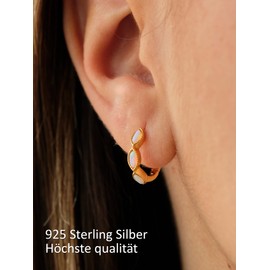 UNIQA Jewels - Women's 925 Sterling Silver Ring, 18K Gold-Plated Earrings for Women and Girls, Small Circles, Hypoallergenic Earrings without Nickel, Sterling Silver, Opal