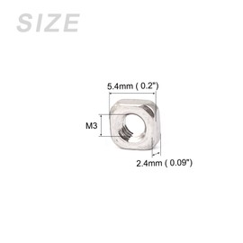 METALLIXITY Square Nuts (M3x5.4x2.4mm) 50pcs 304 Stainless Steel Hardware Nuts - Suitable for Fixtures in Furniture, Construction, Machinery and Equipment, Silver Tone
