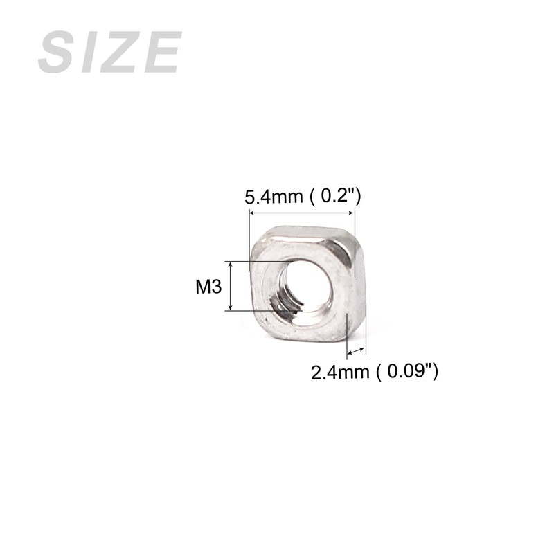 METALLIXITY Square Nuts (M3x5.4x2.4mm) 50pcs 304 Stainless Steel Hardware Nuts