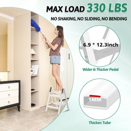 2 Step Ladder Folding Step Stool, OOSOFITT 330 Lbs Load Heavy Duty Stepping Stool for Adults, Small Two Step Ladder for Kitchen/Closet/Home Foldable, Lightweight Indoor Ladders with Wide Pedal White