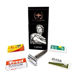 Roman Empire Shaving® Caesar Red Brass Safety Razor - Elegant Safety Razor for Men and Women - Wet Razor Set Including 20 Razor Blades from Astra, Derby, Shark, Treet - Razor Set