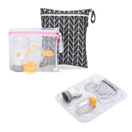 Damero Breast Pump Parts Bag, Wet Dry Breast Pump Parts Bag, Pumping Bag with Waterproof Mat and Mesh Bag, Black Arrow