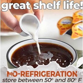 Coffee Creamer Singles Variety Pack - 48-Count Assorted Non Dairy Liquid Coffee Creamers - 4 Flavors: French Vanilla, Hazelnut, Caramel Macchiato & Half and Half and as a gift 20 wooden coffee stirrers wrapped in paper from JMS PROFESSIONAL