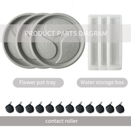 Plant Caddy with Wheels and Water Storage Box, Mobile Flowerpot Holder, Circular Plant Tray (10.6-inch, Gray 3-Piece Set)