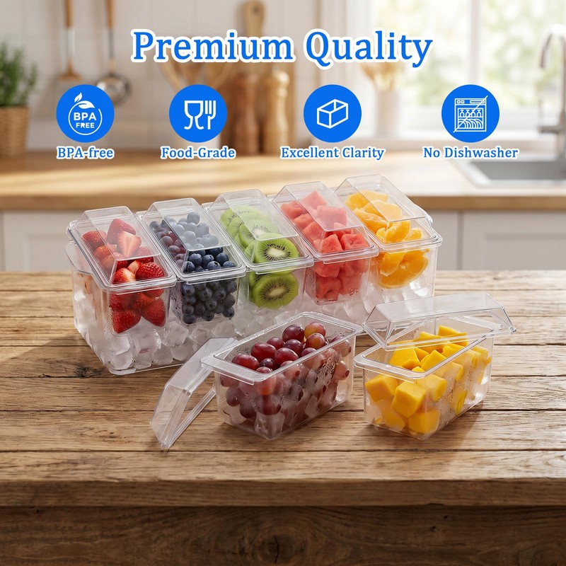 Condiment Caddy, 5 Compartment Ice Chilled Serving Tray, Serving Platter