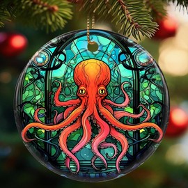 Funny Christmas Animals Ornament 2024, Animals Christmas Ornament, Acrylic Christmas Hanging Ornaments Pendant, Christmas for Friends、Children or Family（Octopus）
