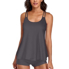 Omichic Womens Tankini Swimsuits for Two Piece Bathing Suits with Boyshorts Cute Bling Grey Small