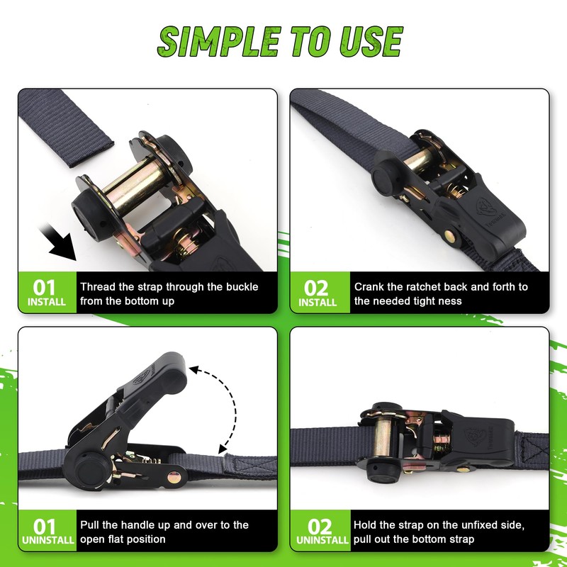 Towmax Ratchet Tie Down Straps (4 Pack) - Motorcycle Strap