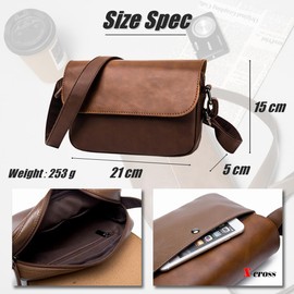 X-cross Cross Messenger Shoulder Bag PU Leather Crossbody Shoulder Strap with Zipper Simple, coffee, Free size