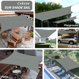 Cekene Sun Shade Sail Waterproof 2x3m Grey Rectangle Backyard Shade Canopy with Free Loop High-Density UV Block Shade Canopy Cover Durable Outdoor Sunshade Cloth for Deck Patio Garden Pool