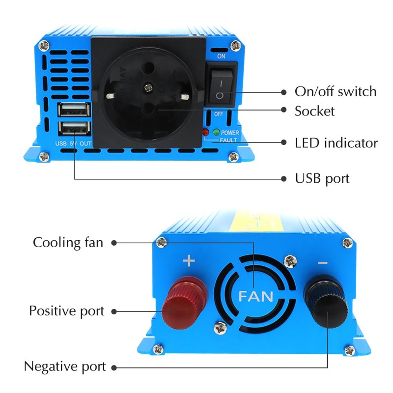 LVYUAN 400W/800W Pure Sine Wave Inverter DC 12V to 230V