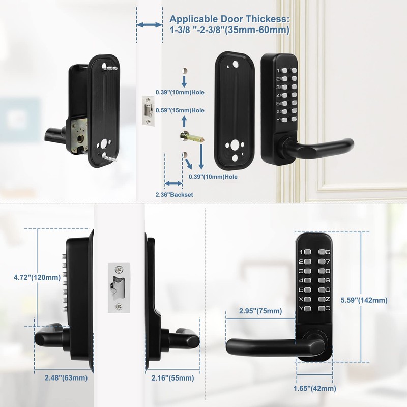 Outdoor Keyless Lock with Adjustable Deadlatch 2-3/8'' and 2-3/4'',Mechanical Combination