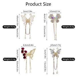 FFWTPY Pack of 4 Elegant Butterfly Hair Clips Small Hair Clip for Women Flowers Hair Accessories Fringe Beads Rhinestone Hair Accessories for Everyday and Festivals