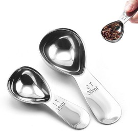 Stainless Steel Coffee Scoop-2 Pack Measuring Coffee Spoon (15ML and 30ML),Exact Measuring Spoon for Coffee,Sugar and More (15ml+30ml),Spaghetti Measure Tool,Small ice Cream Scoop