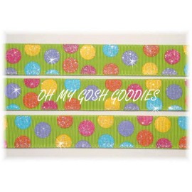 7/8 OVER THE RAINBOW TWINKLE GLITTER DOTS MULTI GROSGRAIN RIBBON 4 HAIRBOW LIME