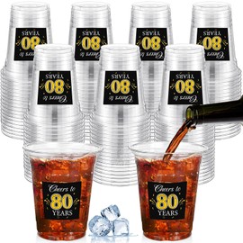 Funnymoom 100 Pack 80th Birthday Cup 12 oz Cheers to 80 Years Happy Birthday Disposable Clear Plastic Cups for Him Men Women Wedding Anniversary Decorations Party Favors