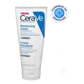 CeraVe Crema Hidratante Hasta por 24 Horas, Uso Diario para Rostro y Cuerpo, Recomendada para Pieles Secas, Contiene 3 Ceramidas Esenciales y Ácido Hialurónico, 170 g