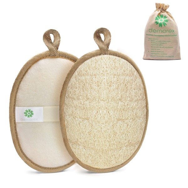 Natural Loofah Sponge Exfoliating Body Scrubber, Made with Eco-Friendly and Biodegradable Shower Luffa, Large Exfoliator Pad for Women and Men (2 Pack)