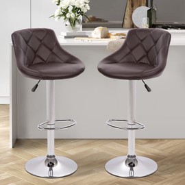 Better Choicet Bar Stools Set of 2, Barstools with Height Adjustable, Chairs Back PU Leather, Modern Swivel Stool Kitchen Counter Dining Chairs, Brown, 19 x 15 x 40 inch